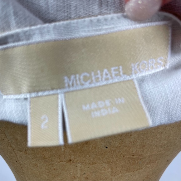 MICHAEL KORS COLLECTION White 100% Linen Tunic with Gold Metallic Trim Size 2 - Picture 7 of 10